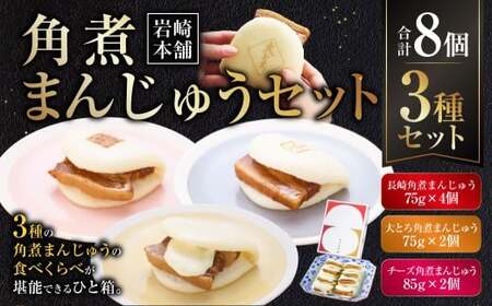 【7営業日以内発送】角煮まんじゅう 3種 詰め合わせ セット ( 長崎角煮まんじゅう4個・大とろ角煮まんじゅう2個・チーズ角煮まんじゅう2個 ) ／ 