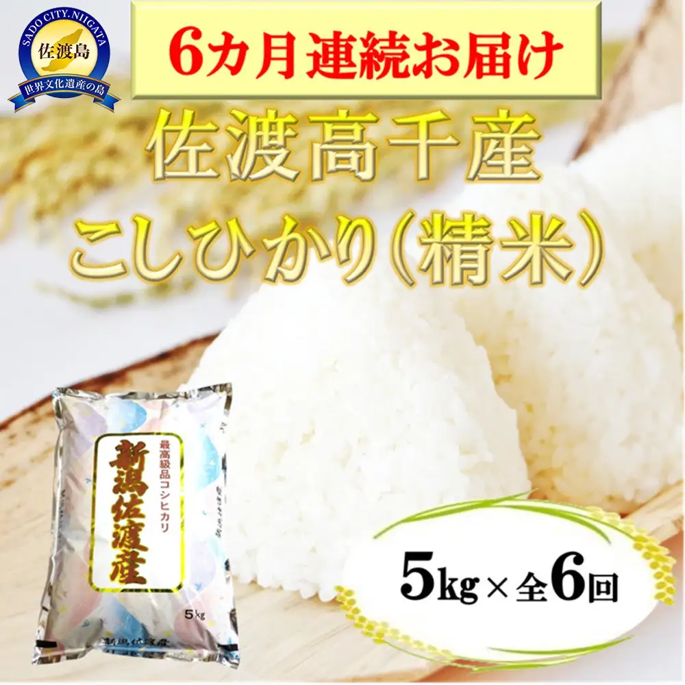 【定期便】佐渡産高千産こしひかり 精米5kg【6ヶ月連続お届け】