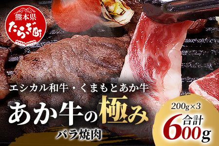 【エシカル和牛】くまもと あか牛【あか牛の極み】バラ焼肉 200g×3 (計 600g)  033-0514
