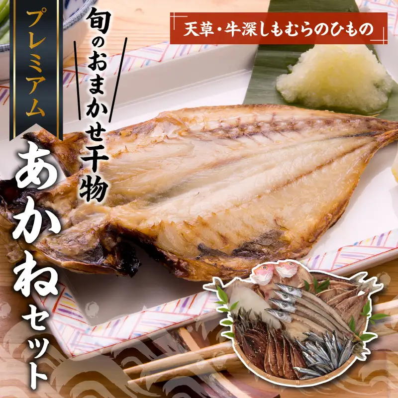 S009-002_天草・牛深 しもむらのひもの 旬のおまかせ干物プレミアムあかねセット / 干物 ひもの 食べ比べ アジ サバ