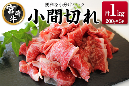 宮崎牛 小間切れ 便利な小分け 200g×5P 計1kg 人気 冷凍 国産【C449】