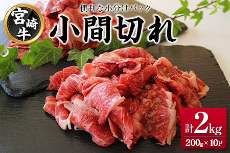 宮崎牛 小間切れ 便利な小分け 200g×10P 計2kg 人気 冷凍 国産【E246】