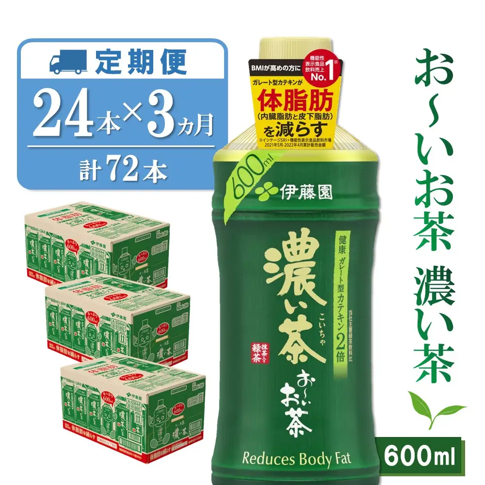 【3カ月定期便】おーいお茶濃い茶 600ml×24本(合計3ケース) K071455