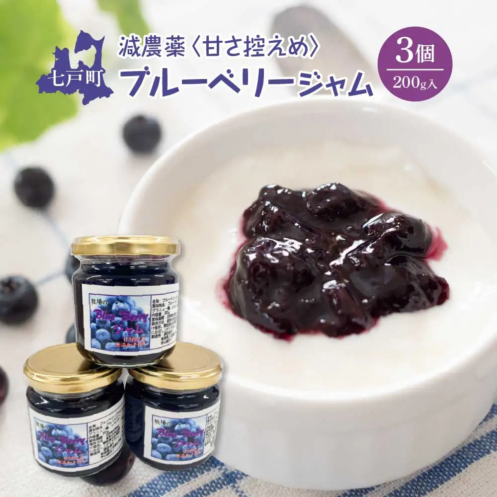 減農薬＜甘さ控えめ＞ブルーベリージャム（200g）3個セット　【02402-0430】