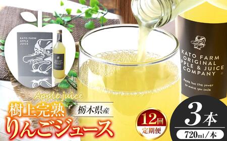 【定期便12回】栃木県矢板市産 樹上完熟100％りんごジュース 720ml×3本入  | 林檎 リンゴ 果汁100% 産地直送 (毎月お届け）  