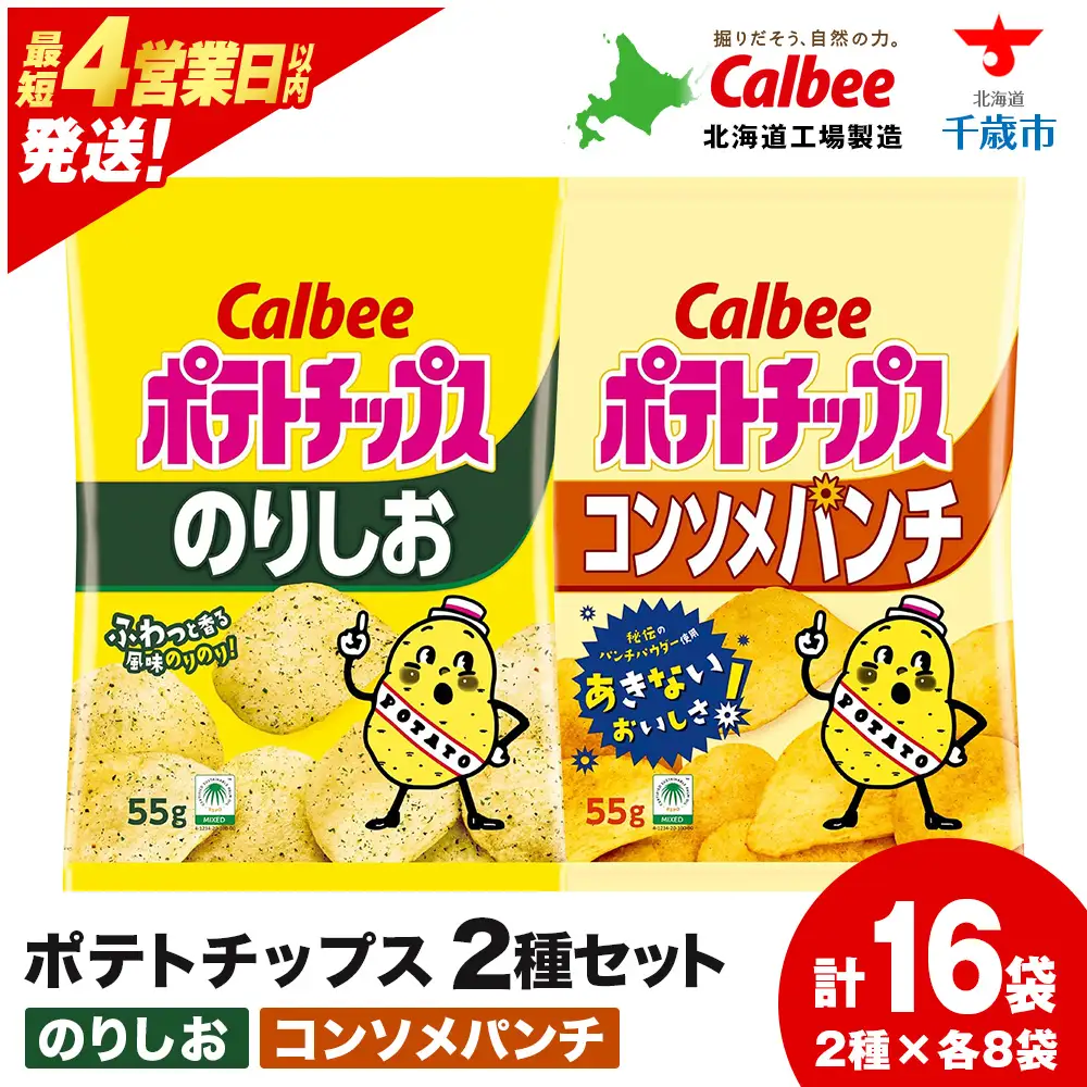 カルビーポテトチップス 2種セット コンソメパンチ・のりしお 各8袋 《千歳工場製造》