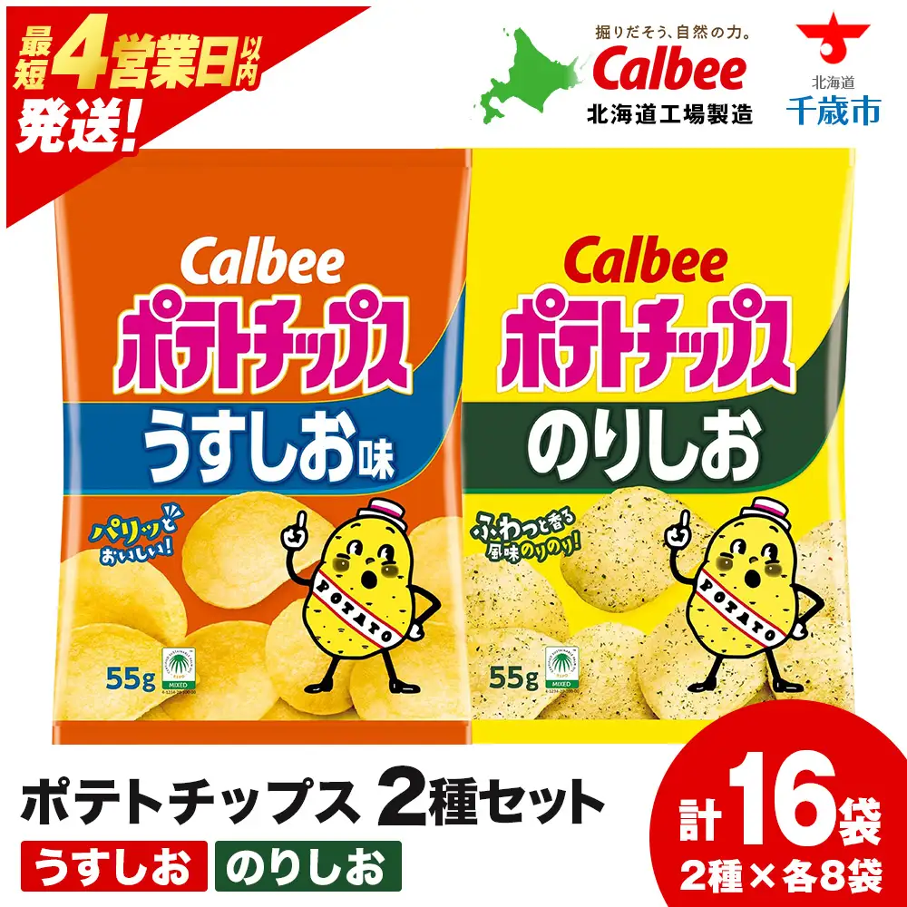 カルビーポテトチップス 2種セット うすしお・のりしお 各8袋 《千歳工場製造》