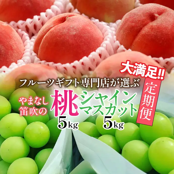 【2026年発送★先行予約】 山梨県笛吹市産　大満足！！フルーツ専門店が選ぶ厳選フルーツ2種定期便　桃・シャインマスカット各5kg 105-023-26y