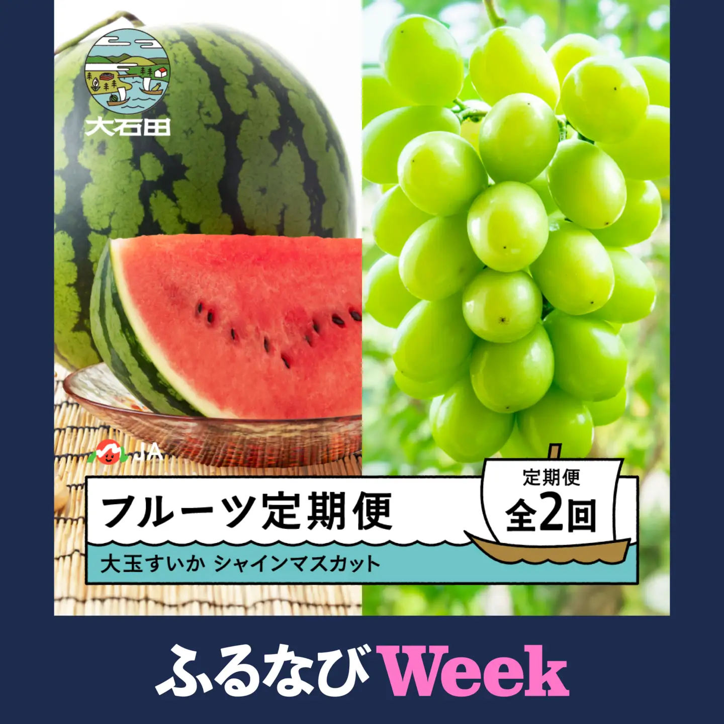 令和8年産 フルーツ定期便 全2回 大玉すいか シャインマスカット ja-ft2ss-b