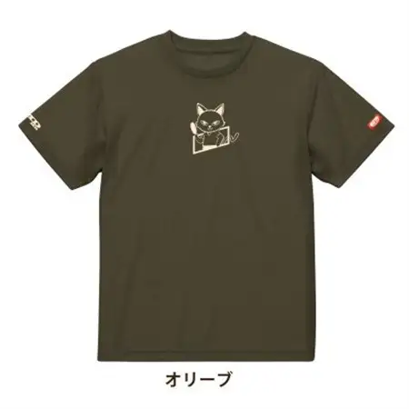 JTTA公認　卓球ユニフォーム【男女兼用(ドライ):Mサイズ】ねこ　オリーブ【1672829】