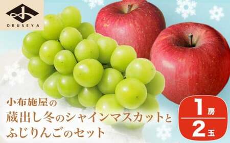先行受付 蔵出し冬のシャインマスカット1房とふじりんご2玉のセット 約1.2kg ［小布施屋］フルーツ 果物 詰め合わせ 詰合せ 数量限定 シャインマスカット サンふじ 単身用 一人暮らし 2人暮らし 長野県産 信州産 令和8年産 【2026年12月中旬頃～2027年2月発送】［A-305］