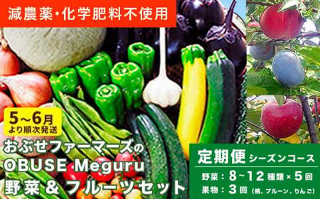 ［年8回定期便］ 農薬・化学肥料を使わずに栽培した野菜と減農薬栽培した果物 年8回定期便 OBUSE Meguru 野菜&フルーツセット シーズンコース［おぶせファーマーズ］おまかせ 野菜 やさい 詰め合わせ 8～12種類 果物 フルーツ 3種類 長野 信州 数量限定 産地直送 令和8年産 【2026年5～6月より順次発送予定】