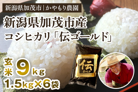 【令和7年産】新潟産コシヒカリ「伝ゴールド」真空パック 玄米9kg（1.5kg×6）