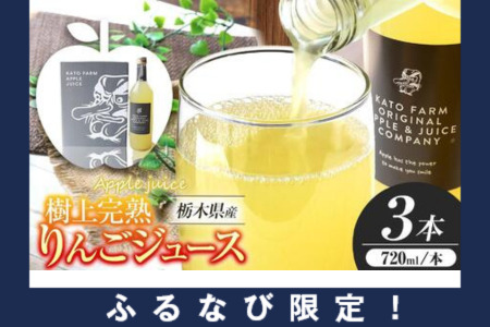 【ふるなび限定】栃木県矢板市産 樹上完熟100％りんごジュース 720ml×3本入  | 林檎 リンゴ 果汁100% 産地直送 FN-Limited-PR