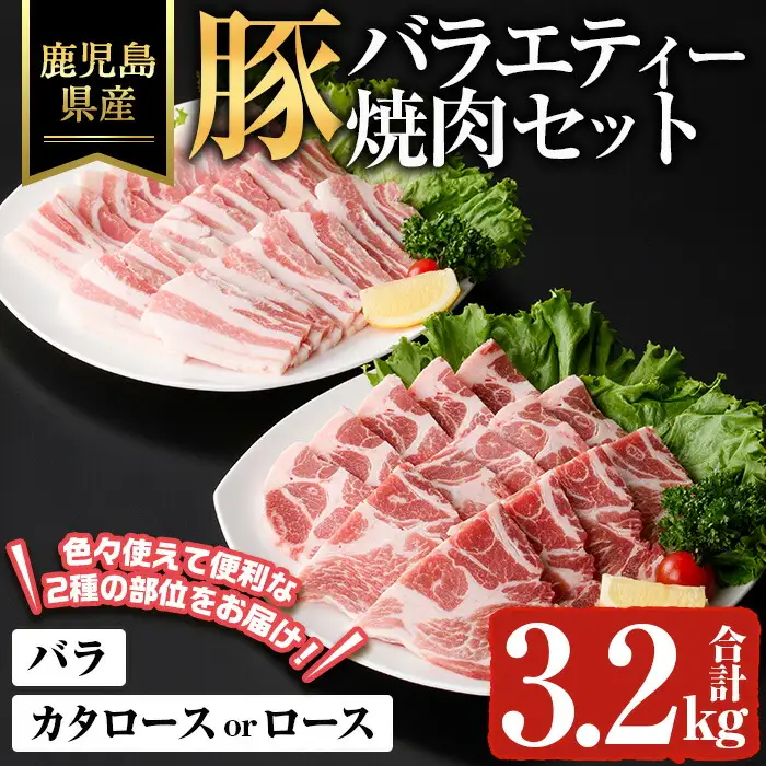 鹿児島県産 豚 バラエティー 焼肉 セット 豚肉 (合計3.2kg) 【ハピネス】A932