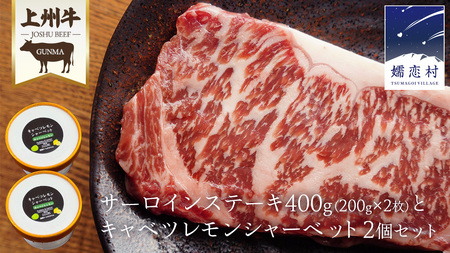 上州牛 サーロイン ステーキ 200g × 2枚 と キャベツレモン シャーベット 2個 セット [AH040tu]