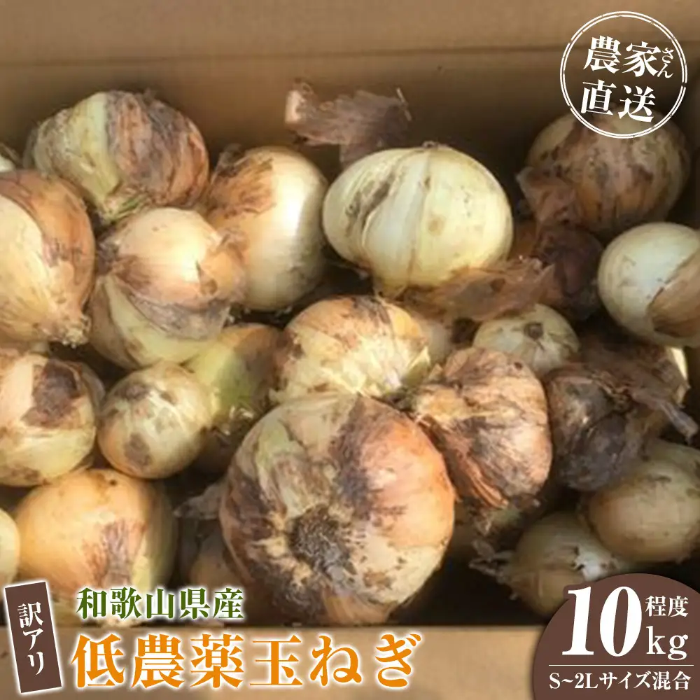 ［2026年発送分・先行予約］訳あり 農家さん直送 低農薬玉ねぎ 10kg程度 S～2L混合［4月中旬～7月中旬頃発送予定］ご家庭用 ※傷有り［KF14］