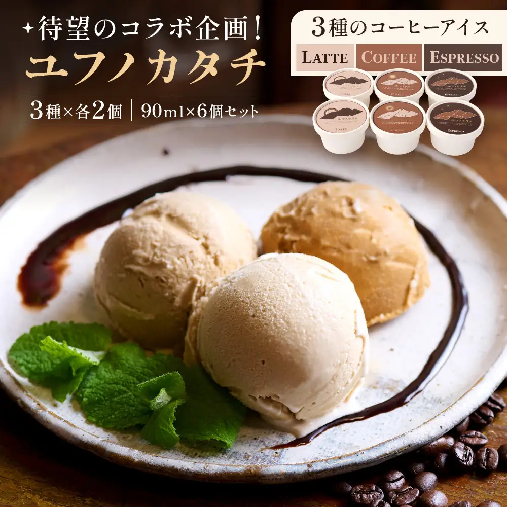 【待望のコラボ企画！】ユフノカタチ ~3種のコーヒーアイス~（3種×2個　計6個）