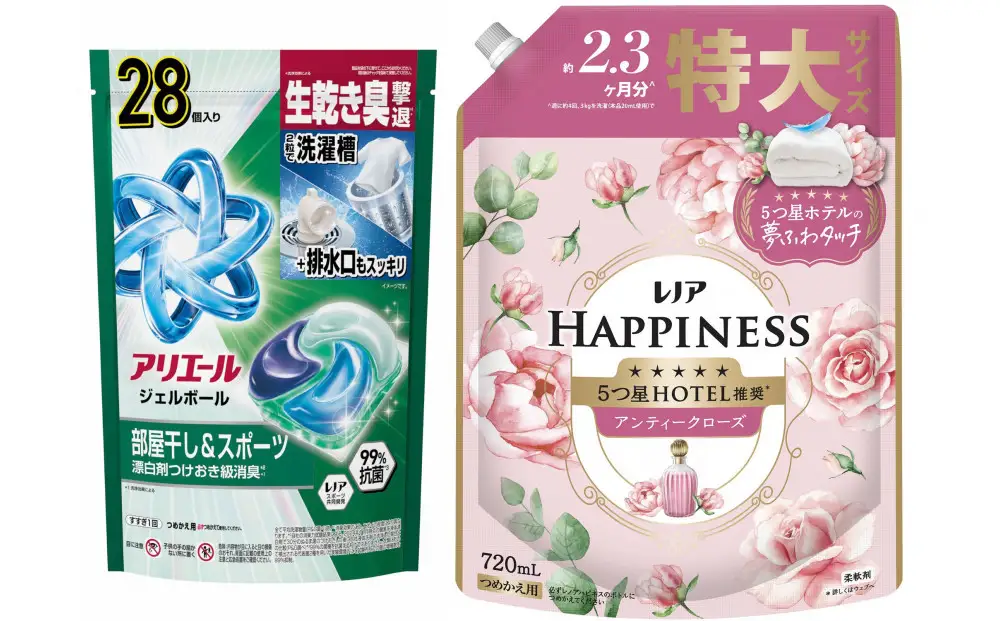 アリエール ジェルボールプロ 部屋干し＆スポーツ 28個入り & レノアハピネス ローズ720mL つめかえ用