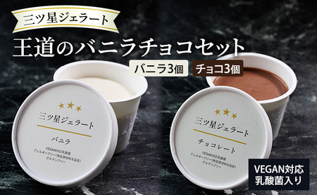 世界中の人たちが食べられる！VEGAN対応乳酸菌入り「三ツ星ジェラート」王道のバニラチョコセット（バニラ×3、チョコ×3）ジェラート セット アイス スイーツ 豊島区 東京