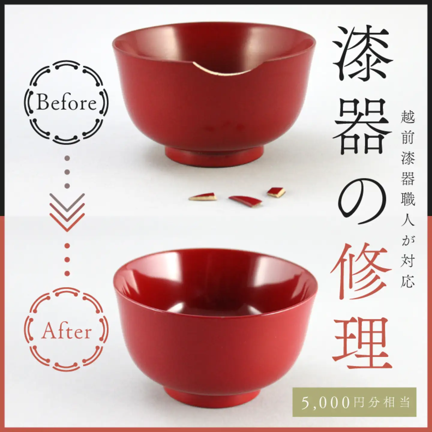 ご寄附前にお問い合わせ必須！漆器のお直し・修理（5,000円分相当）