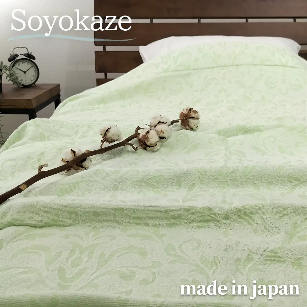 『軽やか』で洗濯しやすい綿100%タオルケット シングルサイズ（140×190cm）×グリーン１枚 5164-GR