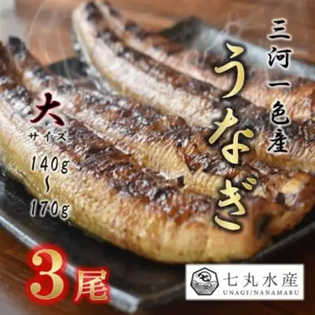 【国産うなぎ】大サイズ140g -170g　三河一色産　3尾　炭火蒲焼き(タレ付き)【配送不可地域：離島】【1659356】