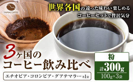 コーヒー豆 3ヶ国 飲み比べ 粉 計300g
