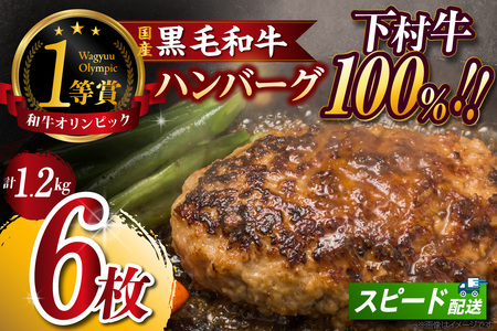東浦町特産『下村牛』黒毛和牛100%手作りハンバーグ（200g×6枚）