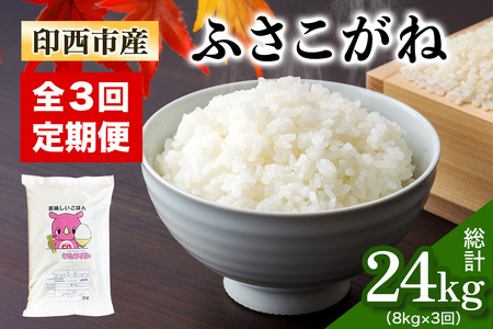 新米 [定期便／3ヶ月 令和7年産] ふさこがね 印西市産 美味しいごはん 計24kg (8kg×3回) 精米 [0523]