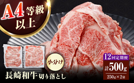 【全12回定期便】（【訳あり】長崎和牛（バラ、モモ、肩ロースのいずれか）500g 切り落とし 250g×2P 小分け 【株式会社時愉亭】[RCE024]