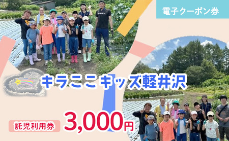 【電子クーポン券】 キラここキッズ軽井沢 託児利用券 3,000円 有効期限：発行から1年間以内 託児 保育 育児 軽井沢 割引券 クーポン 利用券 電子クーポン 電子