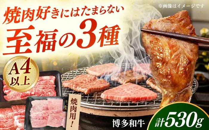 【A4‐A5】国産牛 焼肉用3種盛りセット 合計530g 博多和牛 肉 牛肉 人気 おすすめ[ABDD084]