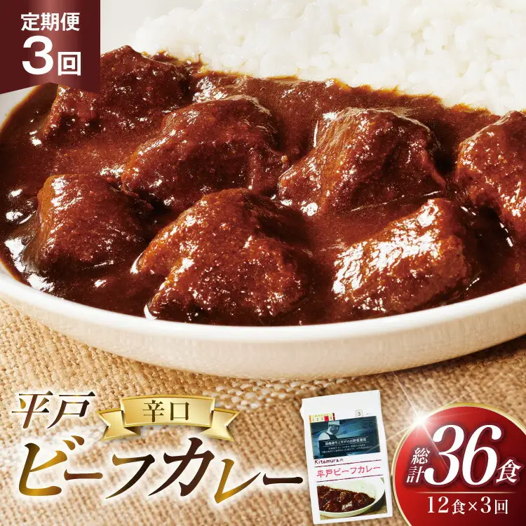 カレー セット 平戸 ビーフ カレー 12食 セット 辛口 3回 定期便 [カレー工房NVfoods 長崎県 平戸市 hr42bgy400045]