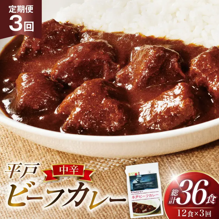 カレー セット 平戸 ビーフ カレー 12食 セット 中辛 3回 定期便 [カレー工房NVfoods 長崎県 平戸市 hr42bgy400055]