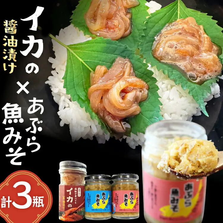 ご飯のお供 あぶらみそ イカ 醤油漬け あぶらみそ 地魚・真鯛 イカの醤油漬け 3種セット [康貴丸水産 長崎県 平戸市 hr42bgy400207]