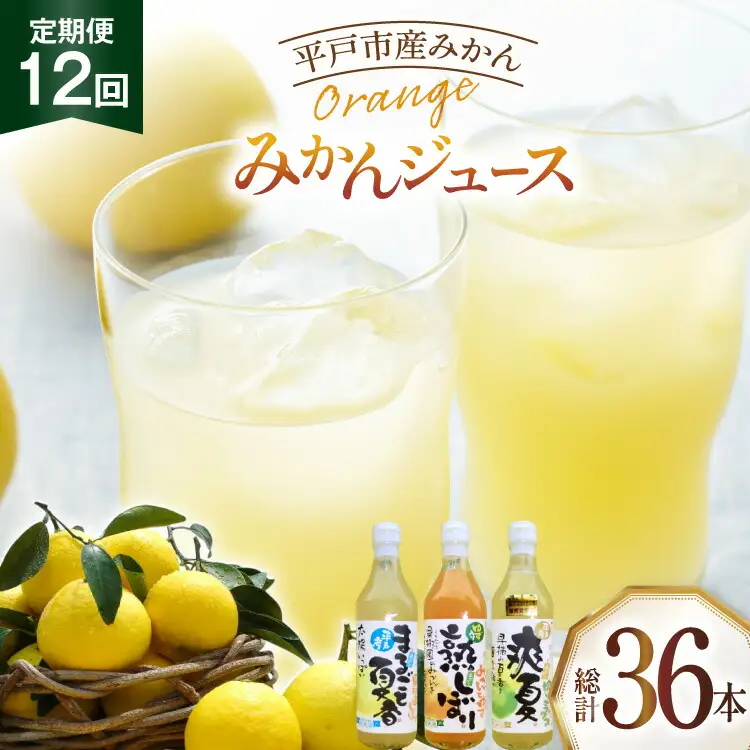果物 オレンジ みかん ジュース 3種 セット 500ml 計3本 12回 定期便 [善果園 長崎県 平戸市 hr42bgy420350]