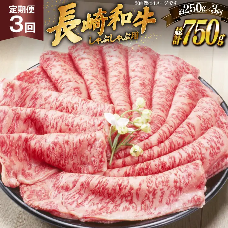 牛肉 長崎和牛 しゃぶしゃぶ用 約250g 3回 定期便 総計約 750g [萩原食肉産業 長崎県 平戸市 hr42bgy410296]