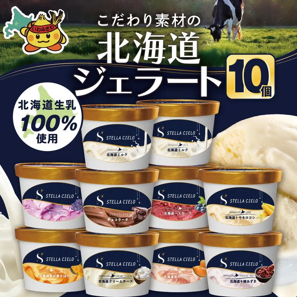 STELLA CIELO 北海道ジェラート10個 | 北海道ミルク チョコラータ 北海道クリームチーズ 北海道産十勝あずき 北海道恵比寿かぼちゃ 北海道赤肉メロン 北海道ハスカップ ラベンダー 北海道トウモロコシ