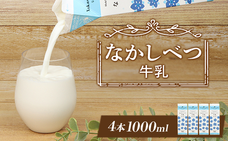 北海道なかしべつ牛乳 1L×4本【1405501】