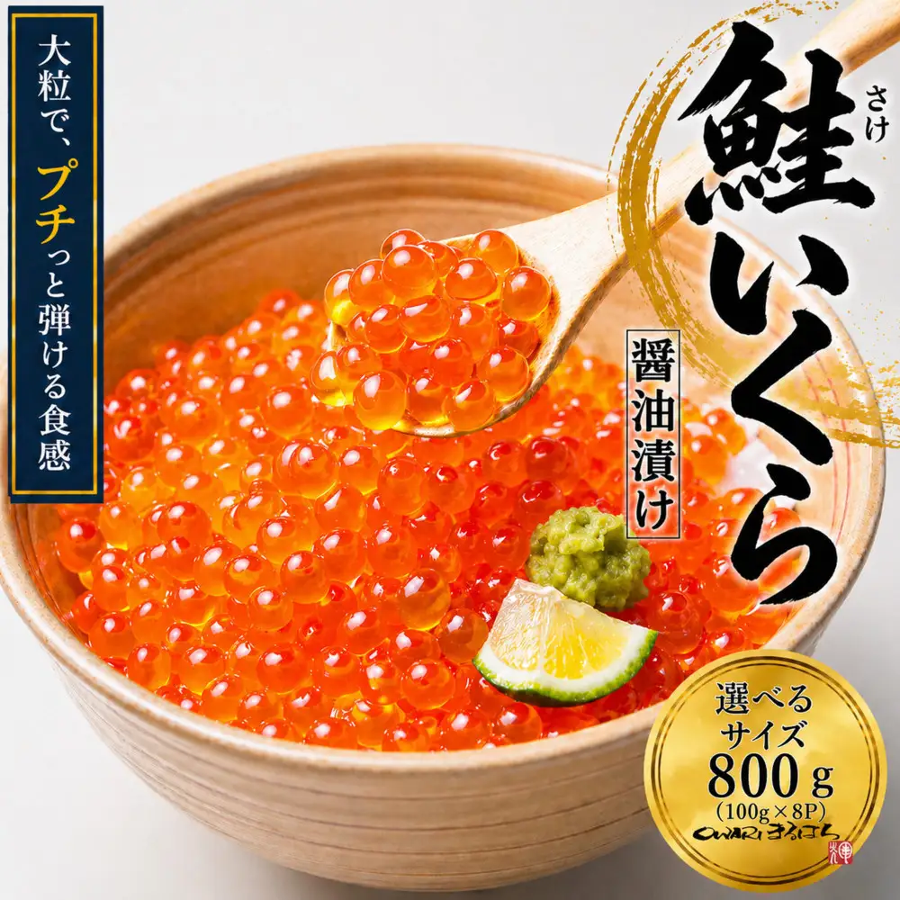 いくら 醤油漬け 800g(100g×8P) アメリカ 鮭の卵 化粧箱入 尾張まるはち