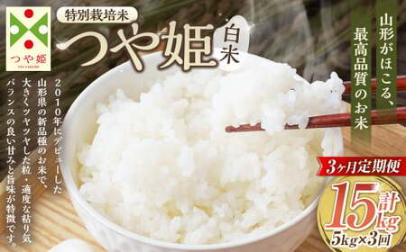 【3ヶ月定期便】【令和7年産】〈白米〉 つや姫 5kg×3回（特別栽培米） 山形県産 しらたかのお米 【2025年11月上旬発送開始予定】