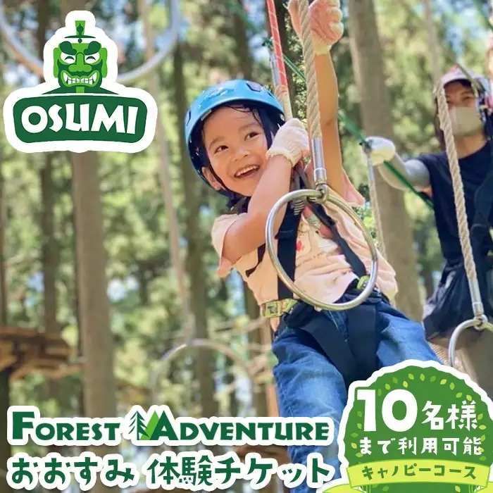 【キャノピーコース】フォレストアドベンチャー・おおすみ グループ体験チケット (最大10名様)【フォレストアドベンチャー・おおすみ】 D49