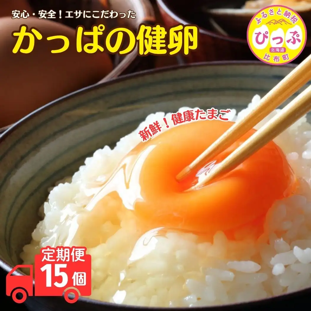 かっぱの健卵 15個 3か月定期便【大熊養鶏場】たまご 卵 玉子 タマゴ 生卵 こだわり 卵かけご飯 TKG 国産 お取り寄せ 北海道 比布町 ぴっぷ 1006-004