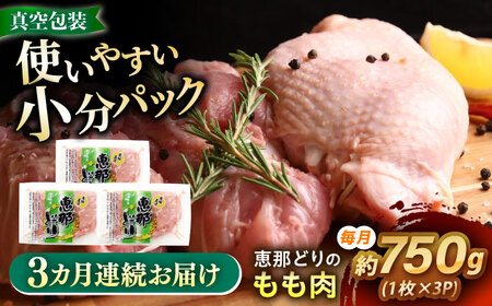 【3回定期便】 【冷凍】 恵那どり もも肉 3枚セット 750g前後 瑞浪市 / トーノーデリカ 小分け 真空パック 鶏肉 鶏もも肉 モモ肉　[AZBJ010]