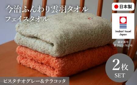 今治ふんわり雲羽タオル フェイスタオルセット(テラコッタ&ピスタチオグレー・各1枚) 今治タオル 今治ブランド 無撚糸 吸水性 肌触り やわらかタオル 高品質タオル 綿100％ 新生活 吸水タオル 敏感肌 ふわふわタオル 【m100-14-C】【トクダ】