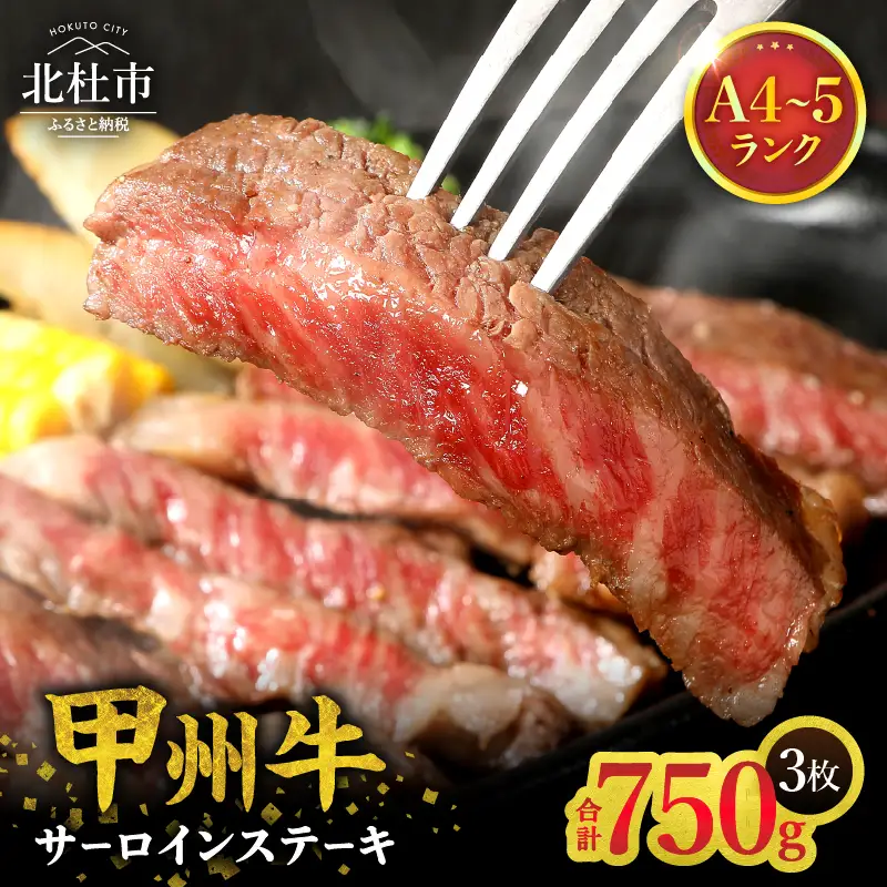山梨県北杜市産 甲州牛 黒毛和牛 サーロインステーキ3枚（1枚250g） [h021]