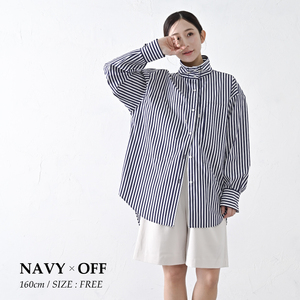 【THE INDUSTRY WORKS】ベーシックスタンドカラーシャツ（ネイビー×オフ）・1着　TIW-W036（74-28-NVWH） レディース カジュアルシャツ