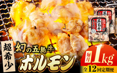 【12回定期便】幻の五島牛ホルモン 1kg 味無し 五島市/ごとう農業協同組合[PAF093]