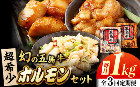 【3回定期便】幻の五島牛ホルモン 1kg 味付け有り・無しセット 五島市/ごとう農業協同組合[PAF094]